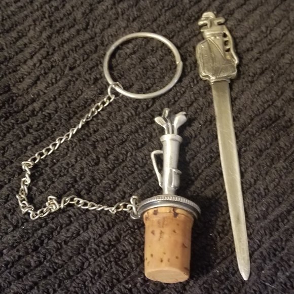 2 Vtg Golf Themed Items Wine Cork & Letter Opener